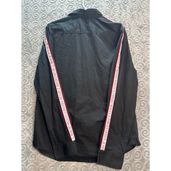 Guess Denimz Black Button Down Shirt Long Sleeve Red Stripe‎ Logo - Picture 9 of 9